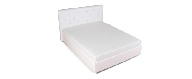 Кровать с мягким изголовьем Монблан, ПМ 1 ящик + стразы, экокожа, 140*200