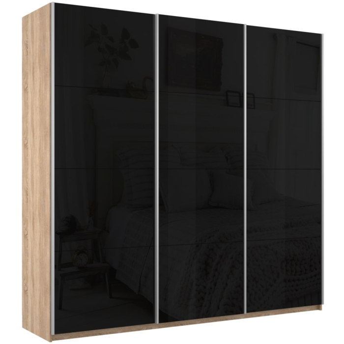 Шкафы-купе 3-х дверные, Шкаф-купе Прайм 3-х дверный Стекла черные/Доводчики 180х57х230