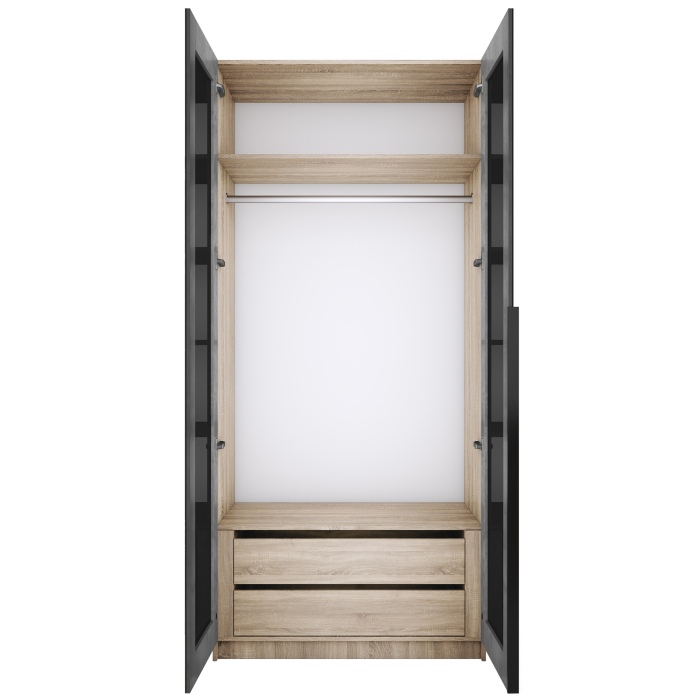 Шкафы распашные, Шкаф распашной Е1 Локер 101x52.5x220 см, с черным стеклом и модулем