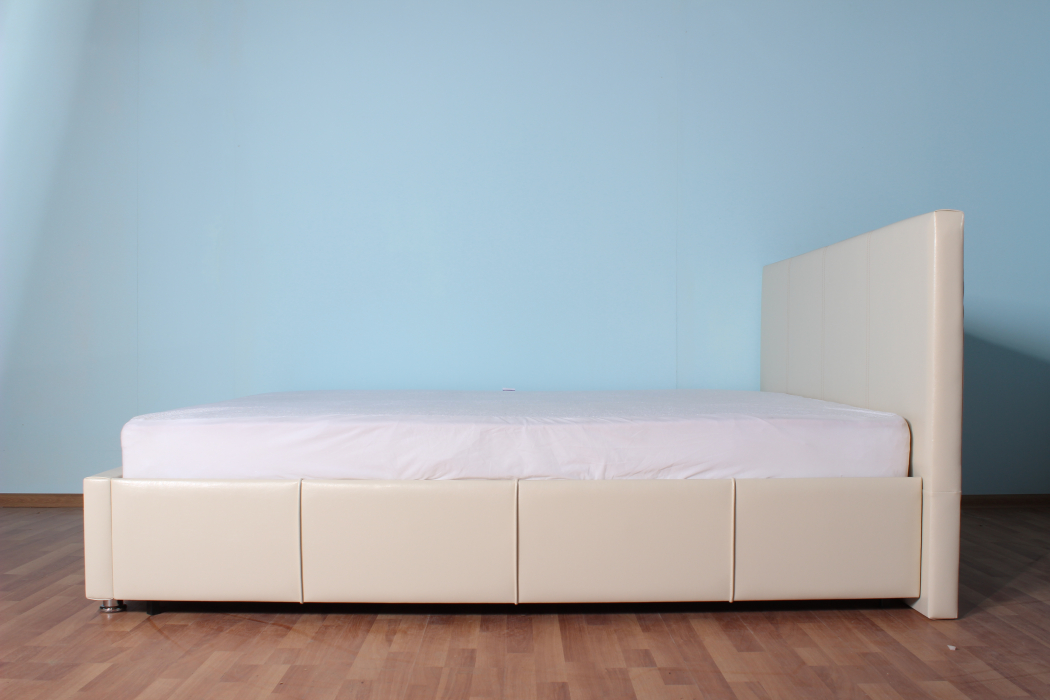 Двуспальные, Кровать с мягким изголовьем Атриум, ПМ с 1 ящиком, экокожа, 140*200