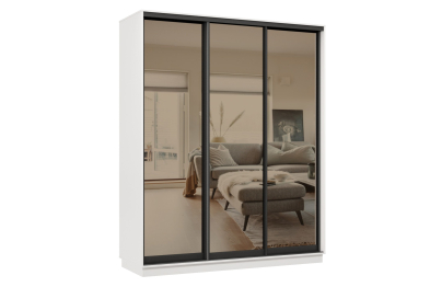 Шкаф-купе Премьер 23 (01ЗБ;01ЗБ;01ЗБ) фасады зеркало бронза/трёхдверный/Профиль чёрный муар