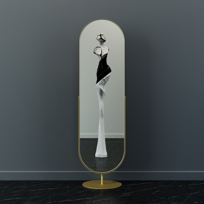 Зеркала в спальню, Дизайнерское напольное зеркало GENGLASS Ozevis в металлической раме
