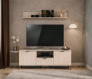 Тумба под ТВ с полкой для гостиной Турин Кашемир серый/МДФ Кашемир