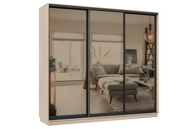 Шкаф-купе Премьер 36 (01ЗБ;01ЗБ;01ЗБ) фасады зеркало бронза/трёхдверный/Профиль чёрный муар