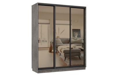 Шкаф-купе Премьер 23 (01ЗБ;01ЗБ;01ЗБ) фасады зеркало бронза/трёхдверный/Профиль чёрный муар