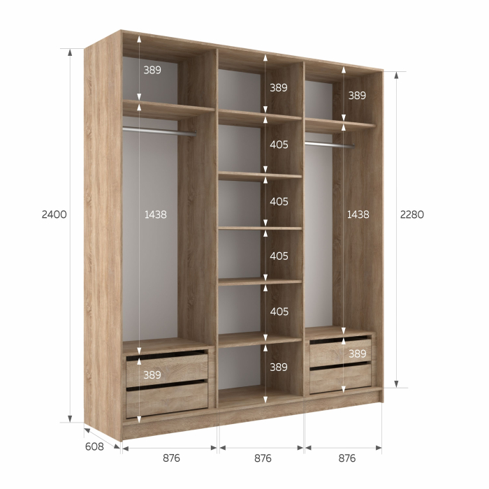 Шкафы-купе 3-х дверные, Шкаф-купе Эста Трио Стекло белое 270х66х240