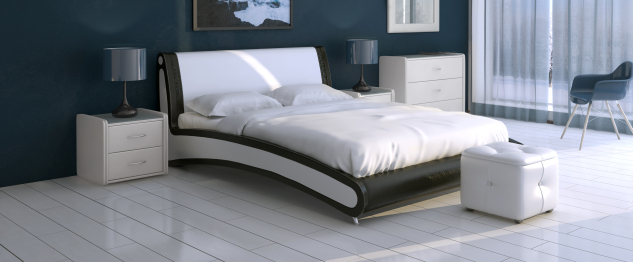 Кровать с мягким изголовьем Помпиду, с цельносварным основанием, экокожа, 160*200