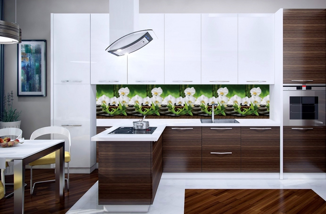 Стеновые панели из АБС-пластика, Кухонный фартук Белая орхидея 1000x600x1.5 мм глянец