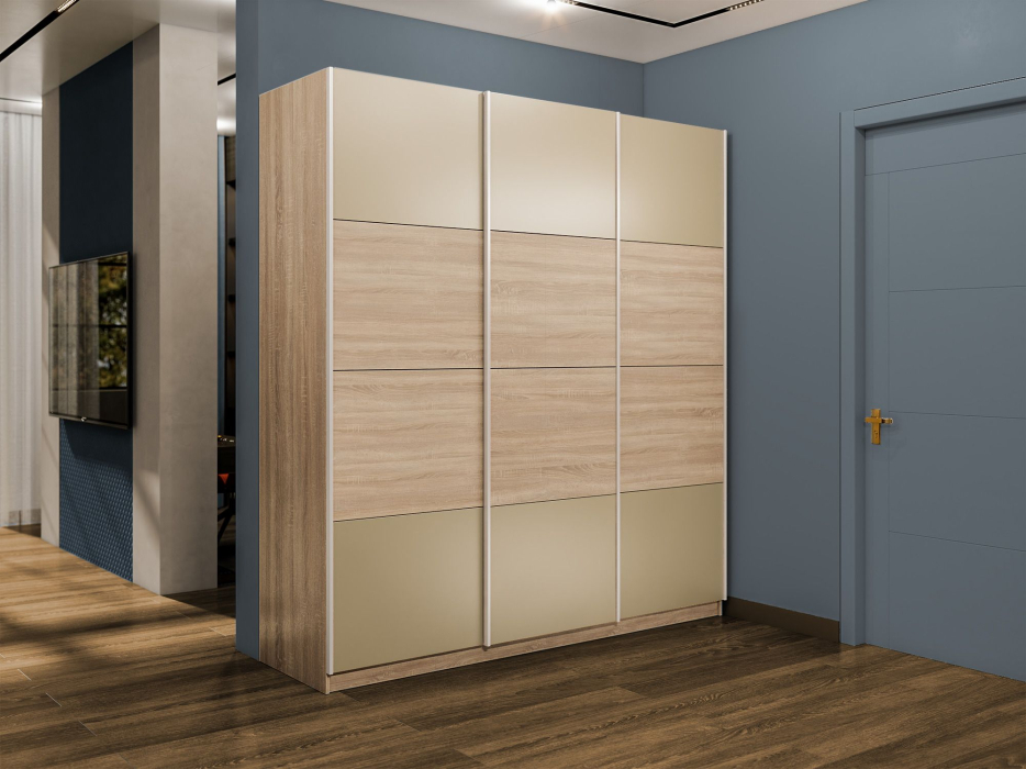 Шкафы-купе 3-х дверные, Шкаф-купе Эста 3-х дверный ДСП/Стекла фисташка/Доводчик 240х66х240