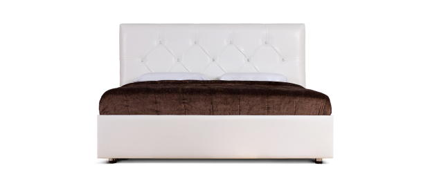 Кровать с мягким изголовьем Монблан, ПМ 1 ящик + стразы, экокожа, 140*200