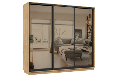 Шкаф-купе Премьер 35 (01ЗБ;01ЗБ;01ЗБ) фасады зеркало бронза/трёхдверный/Профиль чёрный муар