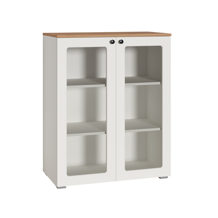 Витрины, Шкаф-витрина Остин 16.394.01, белая шагрень, дуб золотой крафт