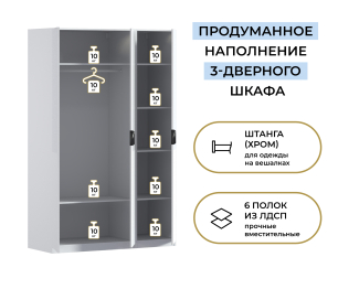 Шкаф трехдверный Макс 1500 мм, вариант №1 (ЛДСП/МДФ)
