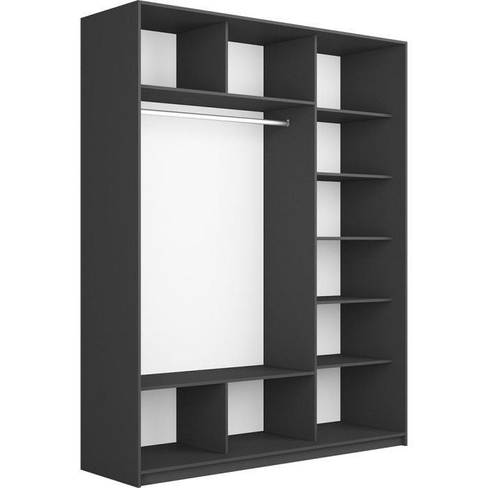 Шкафы-купе 3-х дверные, Шкаф-купе Прайм 3-х дверный Стекла черные/Доводчики 180х57х230