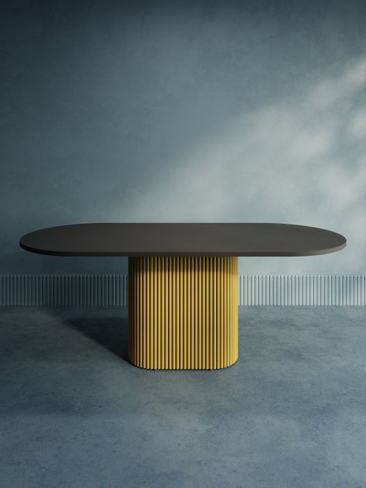 Обеденные столы, Стол овальный обеденный с металлическим золотым подстольем 200*90*75