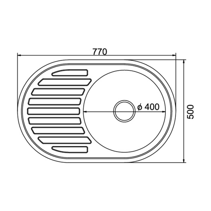 Кухонные мойки, Мойка овал 50х77 (0,6) прав, с сифоном