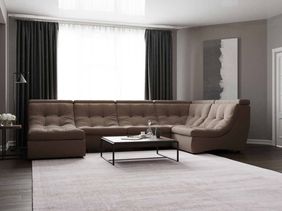 Диваны угловые в гостиную, П-образный диван Монако-4 ППУ, велюр