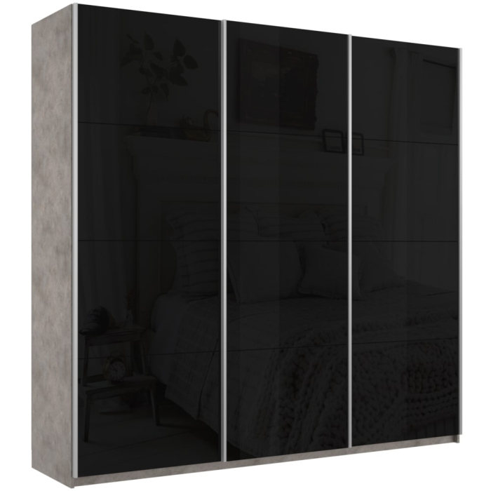 Шкафы-купе 3-х дверные, Шкаф-купе Прайм 3-х дверный Стекла черные/Доводчики 180х57х230