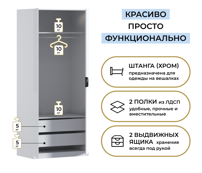 Спальня, Шкаф двухдверный Макс 1000 мм, вариант №3 (ЛДСП/МДФ)