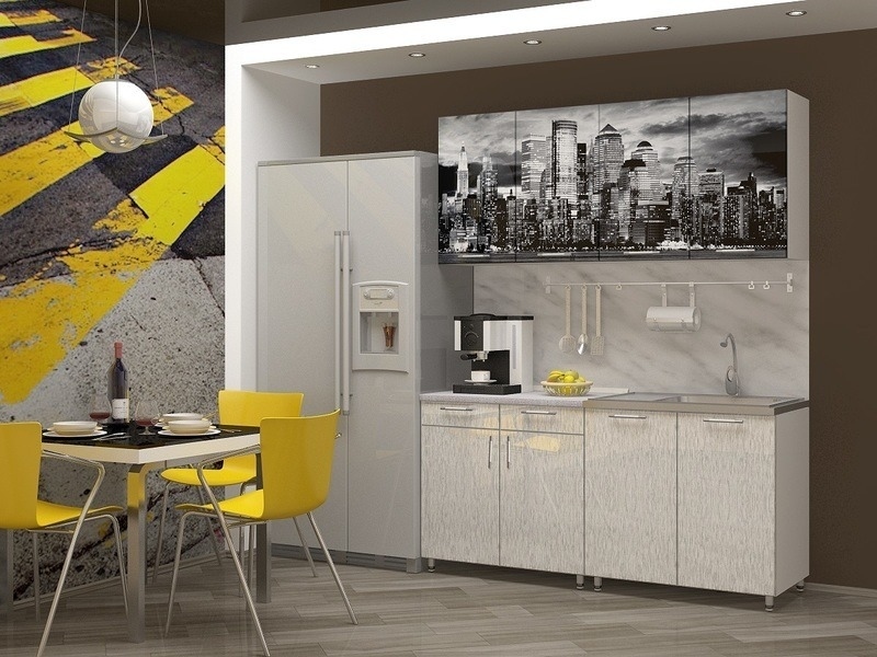 Кухонные гарнитуры, Кухня МДФ Сити 1.6 м, фотопечать (2 ящика)