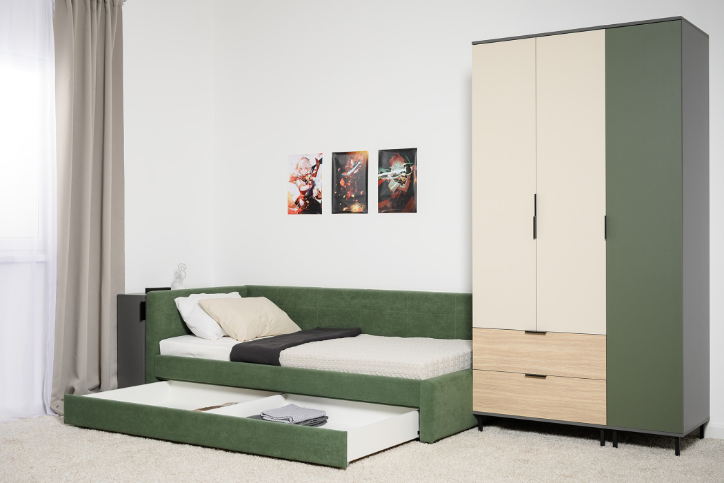 Для одежды, Шкаф Марвэл 16.317.03, темно-серый, сатин, плэйн, дымчатый зеленый