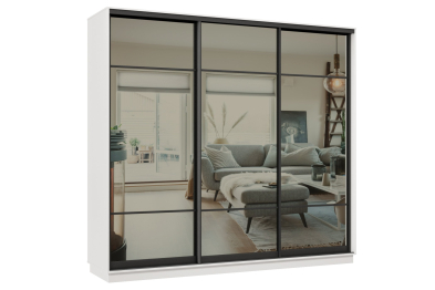 Шкаф-купе Премьер 59 (11ЗГ;11ЗГ;11ЗГ) фасады зеркало графит/трёхдверный/Профиль чёрный муар