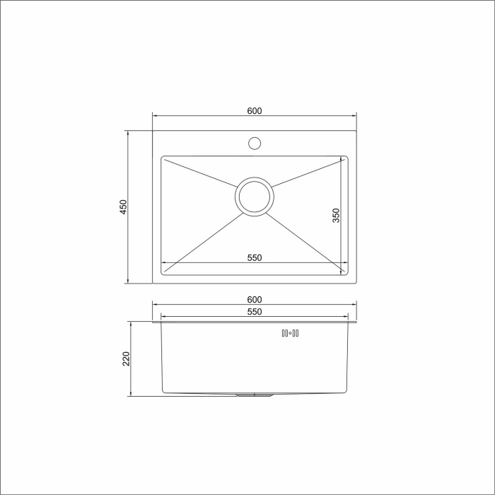 Кухонные мойки, Мойка настол.монтаж 60х45 (3,0) с сифоном