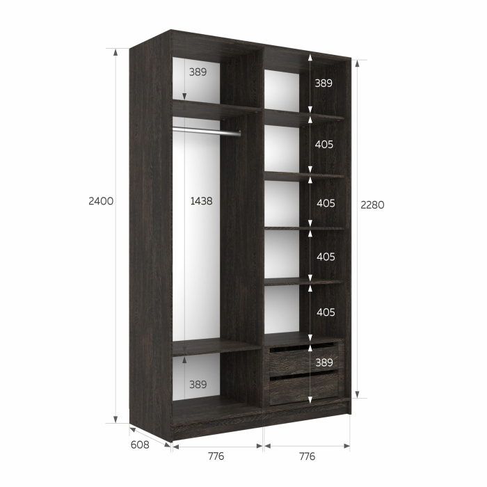 Шкафы-купе 2-х дверные, Шкаф-купе Эста Стекло белое+Стекло белое 160х66х240
