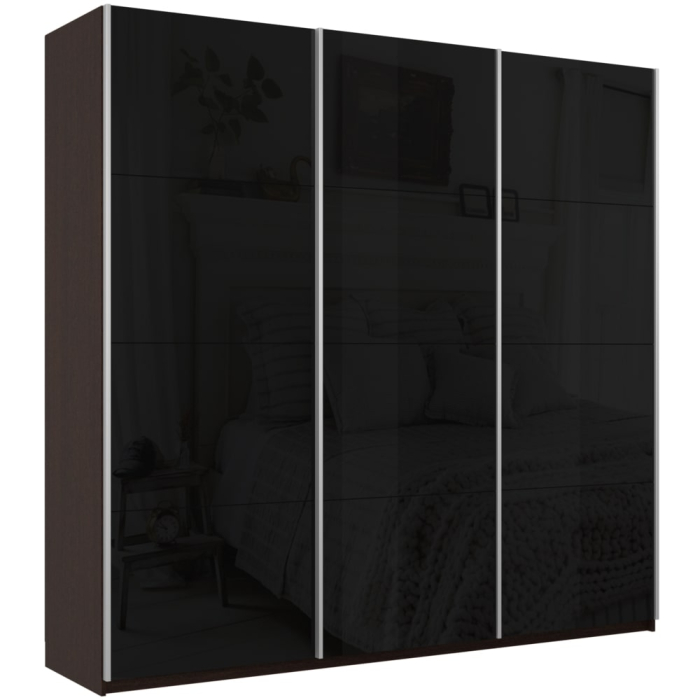 Шкафы-купе 3-х дверные, Шкаф-купе Прайм 3-х дверный Стекла черные/Доводчики 180х57х230