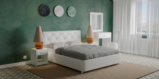 Кровать с мягким изголовьем Монблан, база, экокожа, 160*200