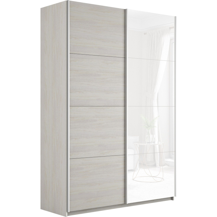 Шкафы-купе 2-х дверные, Шкаф-купе Прайм 2-х дверный ДСП/Стекло белое/Доводчики 120х57х230