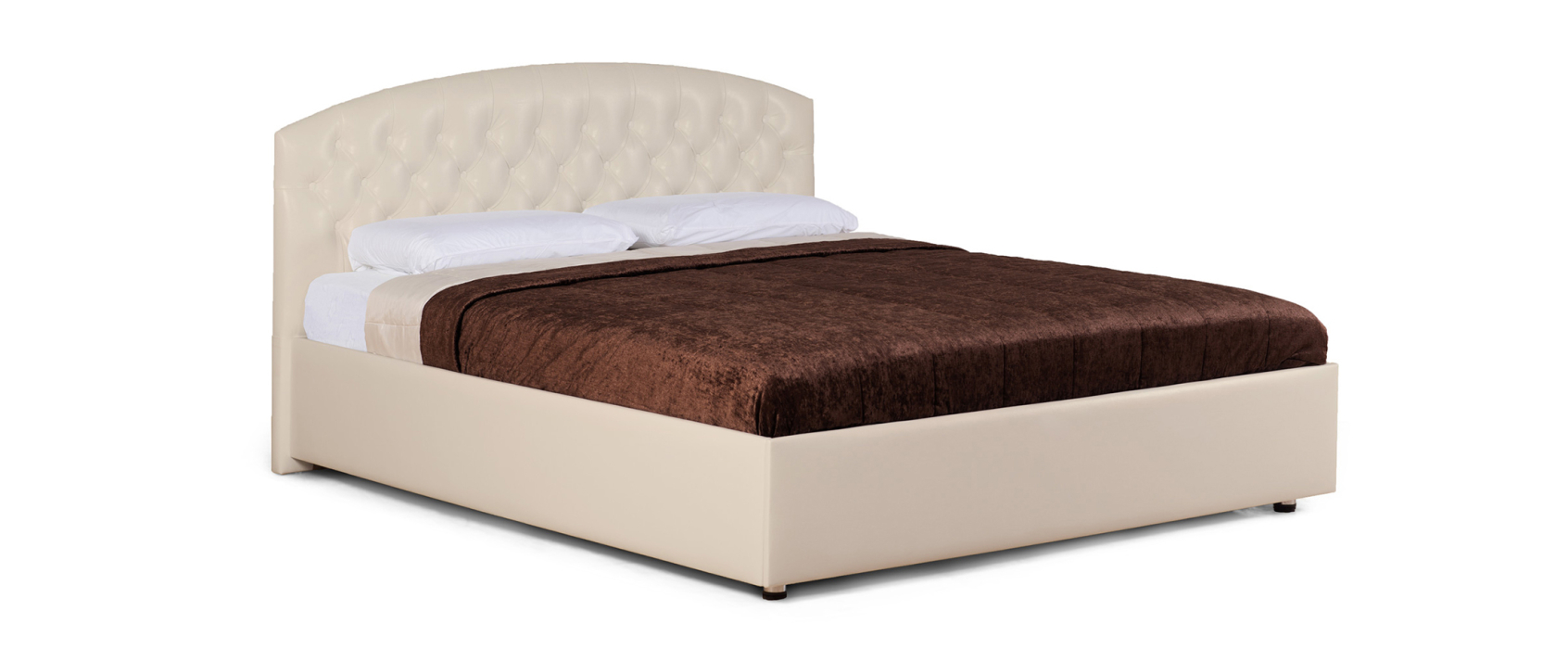 Двуспальные, Кровать с мягким изголовьем Пальмира, ПМ с 1 ящиком, экокожа, 140*200