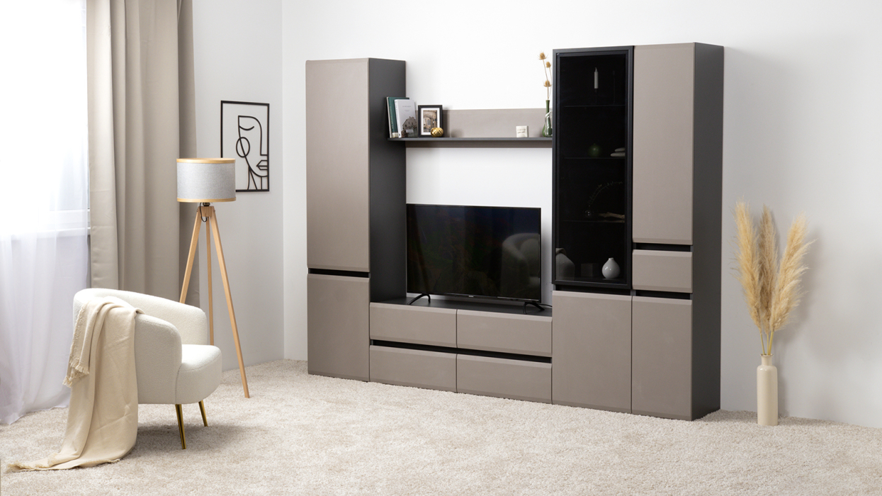 ТВ-тумбы, Тумба под ТВ Сидней 13.63, антрацит, веллюто капучино