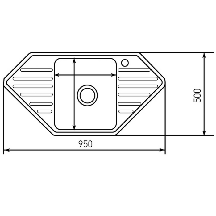 Кухонные мойки, Мойка врез 50х95 (0,8) УГЛОВАЯ, с сифоном