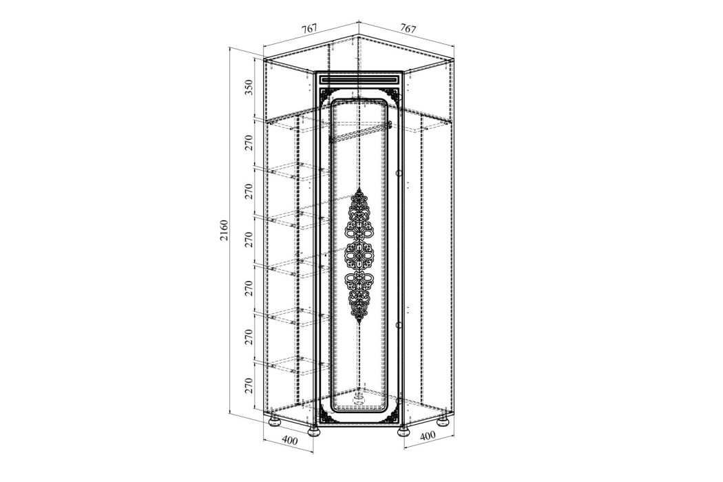 Угловые шкафы, Шкаф угловой Ассоль АС-52K с зеркалом (правый)