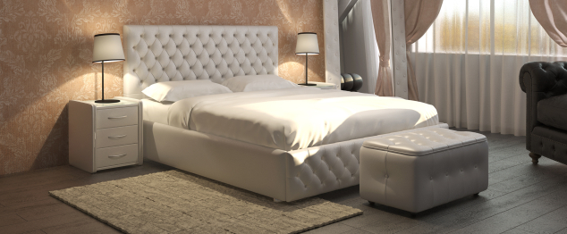 Кровать с мягким изголовьем Купол Тысячелетия 180*200 база,экокожа