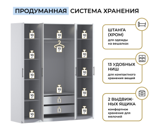 Шкаф четырехдверный Макс 2000 мм, вариант №1 (ЛДСП)