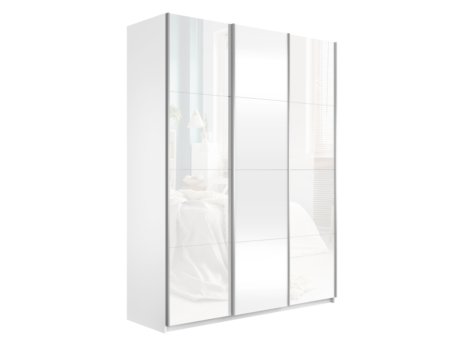 Шкафы-купе 3-х дверные, Шкаф-купе Прайм 3-х дверный Стекла белые/ДСП/Доводчики 210х57х230