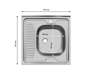 Мойка накладная 60*60 Правая в комплекте с сифоном и крепежом