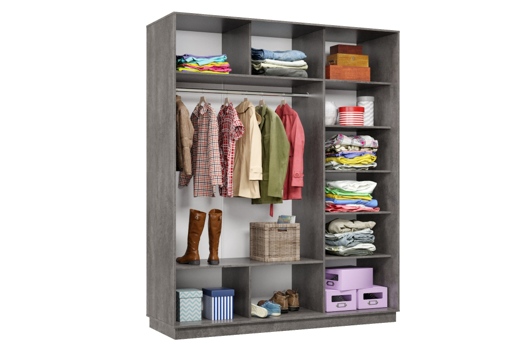 Шкафы-купе 3-х дверные, Шкаф-купе Премьер 24 (11ЗГ;11ЗГ;11ЗГ) фасады зеркало графит/трёхдверный/Профиль чёрный муар