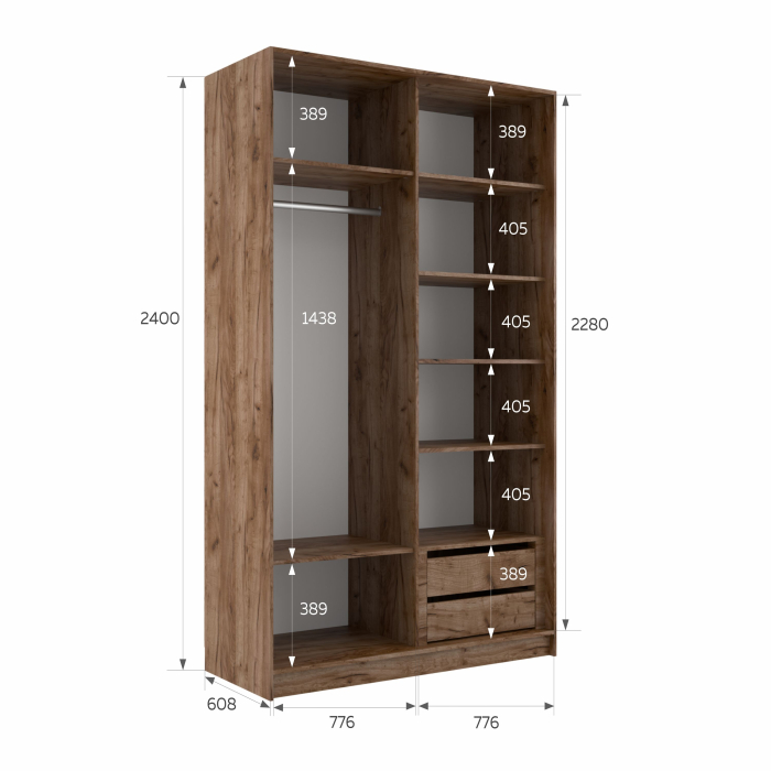 Шкафы-купе 2-х дверные, Шкаф-купе Эста 2-х дверный Стекла пудра/Доводчик 160х66х240