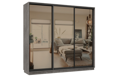 Шкаф-купе Премьер 59 (01ЗБ;01ЗБ;01ЗБ) фасады зеркало бронза/трёхдверный/Профиль чёрный муар