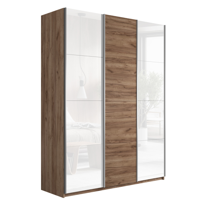 Шкафы-купе 3-х дверные, Шкаф-купе Прайм 3-х дверный Стекла белые/ДСП/Доводчики 210х57х230