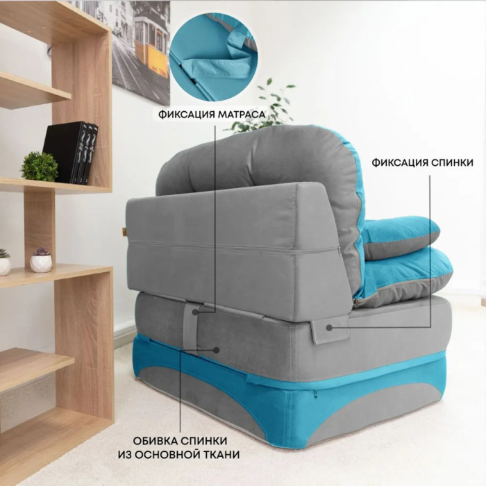 Детские диваны, Бескаркасное кресло-кровать Клиффорд 900*950мм  велюр