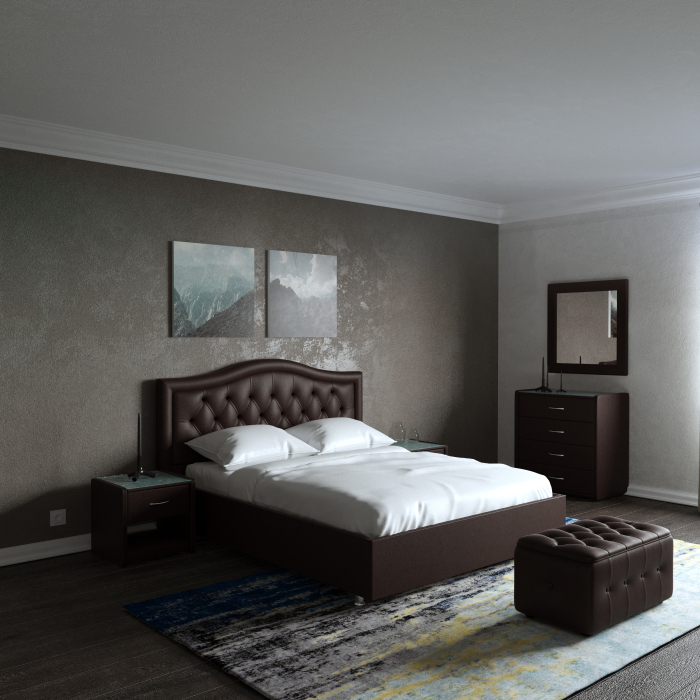 Двуспальные, Кровать с мягким изголовьем Ротонда, база, экокожа, 140*200