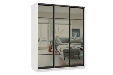 Шкаф-купе Премьер 22 (11ЗГ;11ЗГ;11ЗГ) фасады зеркало графит/трёхдверный/Профиль чёрный муар