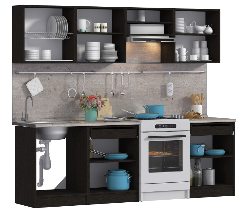 Кухонные гарнитуры, Кухонный гарнитур Милена Дуб Феррара/Онденс/Венге 2,4 м