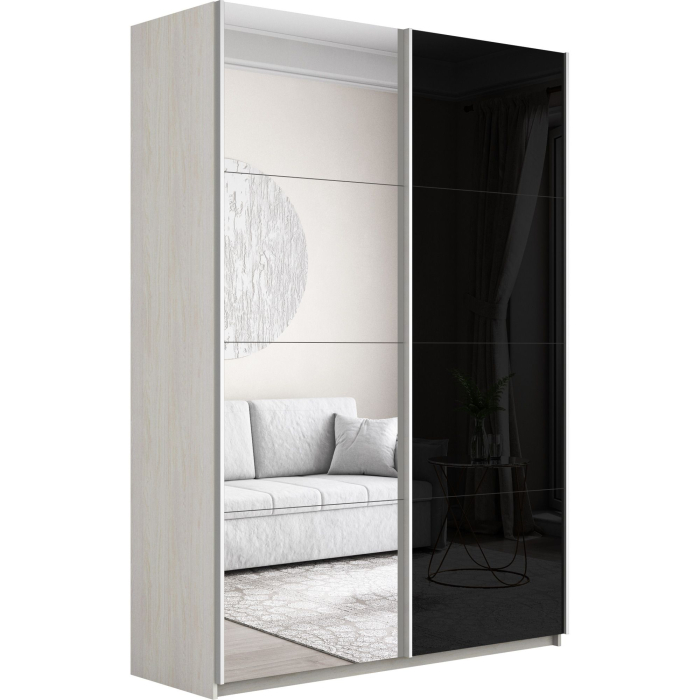 Шкафы-купе 2-х дверные, Шкаф-купе Прайм 2-х дверный Зеркало/Стекло черное/Доводчики 160х57х230
