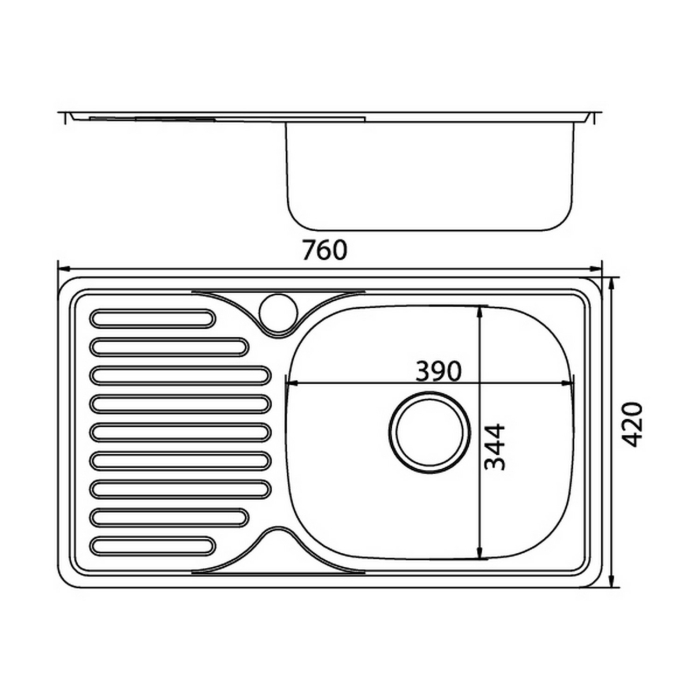 Кухонные мойки, Мойка врез 42х76 (0,6) прав, с сифоном