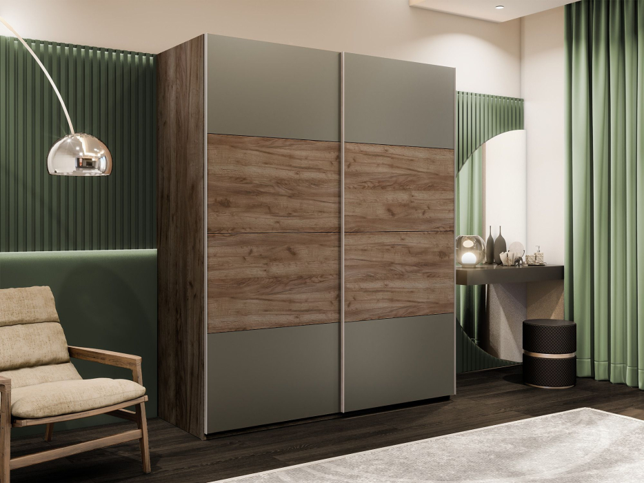 Шкафы-купе 2-х дверные, Шкаф-купе Эста 2-х дверный ДСП/Стекла хаки/Доводчик 160х66х240